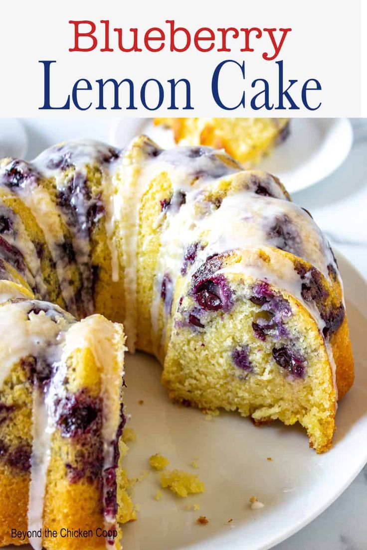 blueberry lemon cake on a white plate