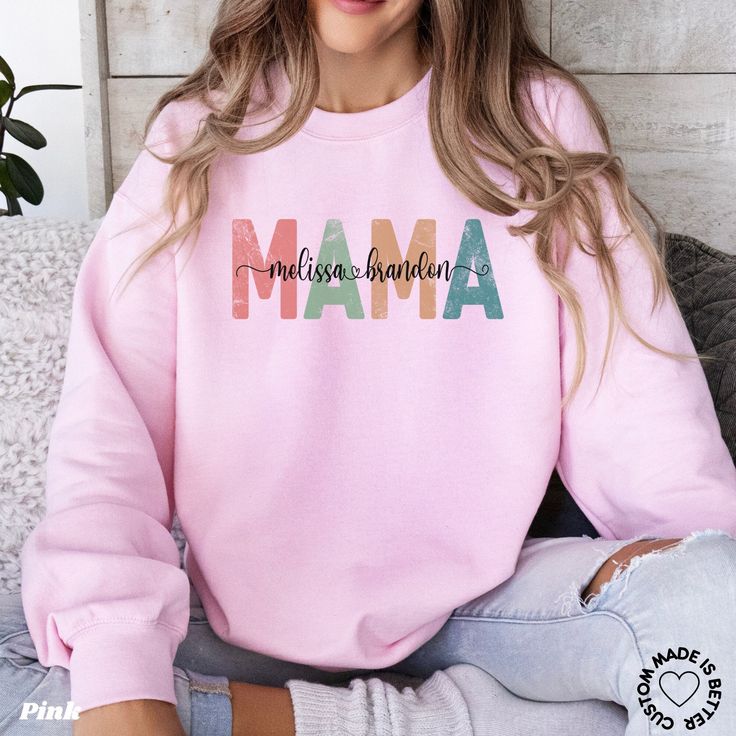 Gift for Mom Mama, Personalized Grandma Shirt, Mom Heart Shirt, Mother's Day Gift, Gift for Mom, Mothers Day Gift, Mothers Day Shirt, Mama Sweatshirt, Custom Mama Shirt, Personalized Mom Shirt, Shirt with Kids Names. T-Shirt Comfort Colors: ☆ 100% ring-spun cotton ☆ Fabric weight: 6.1 oz/yd² (206.8 g/m²) ☆ Garment-dyed ☆ Relaxed fit ☆7/8″ double-needle topstitched collar ☆ Twill-taped neck and shoulders for extra durability ☆ Double-needle armhole, sleeve, and bottom hems T-Shirt Bella Canvas: ☆100% Airlume combed and ringspun cotton (fiber content may vary for different colors) ☆Light fabric (4.2 oz/yd² (142 g/m ☆Retail fit ☆Tear away label ☆Runs true to size Sweatshirt: ☆ 50% cotton - 50% polyester ☆ Made using 100% ethically grown US cotton ☆ Medium-heavy fabric (8.0 oz/yd² (271.25 g/m Children Names, Grandma Shirt, Kids Names, Personalized Grandma, Grandma Shirts, Mama Shirts, Mama Sweatshirt, Heart Shirt, Mothers Day Shirts