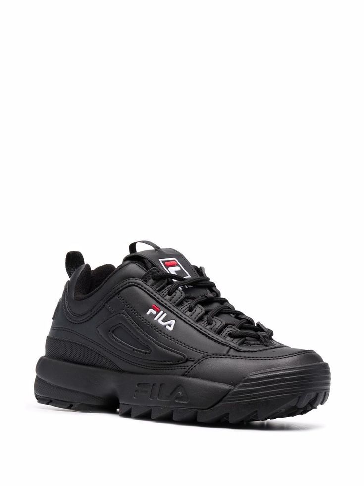 Find FILA Disruptor Low Trainers on Editorialist. black leather embroidered logo to the side perforated detailing pull-tab at the tongue logo pull-tab at the heel round toe front lace-up fastening branded insole rubber sole Classic Black Sneakers With Logo Print, Casual Black Sneakers With Embossed Logo, Black Casual Sneakers With Logo Detail, Synthetic Sneakers With Logo For Streetwear, Urban Black Sneakers With Embossed Logo, Urban Black Sneakers With Logo, Black Urban Sneakers With Logo, Sporty Black Sneakers With Embossed Logo, Black Sporty Sneakers With Embossed Logo