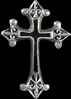 a silver cross on a black background