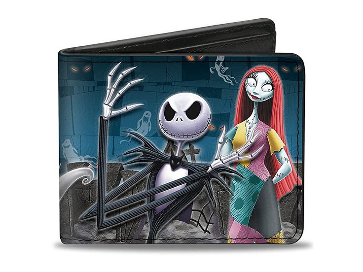 a wallet with the character jack and sally from the nightmare before it's gone