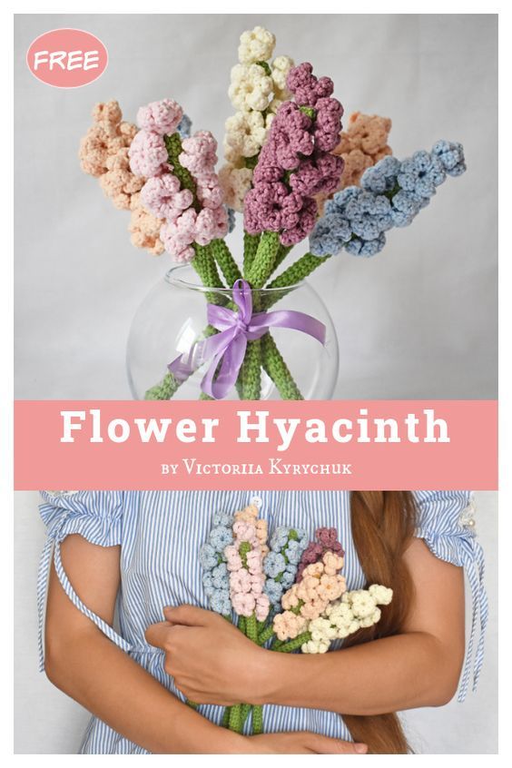 a woman holding flowers in her hands with the text flower hyacinth on it