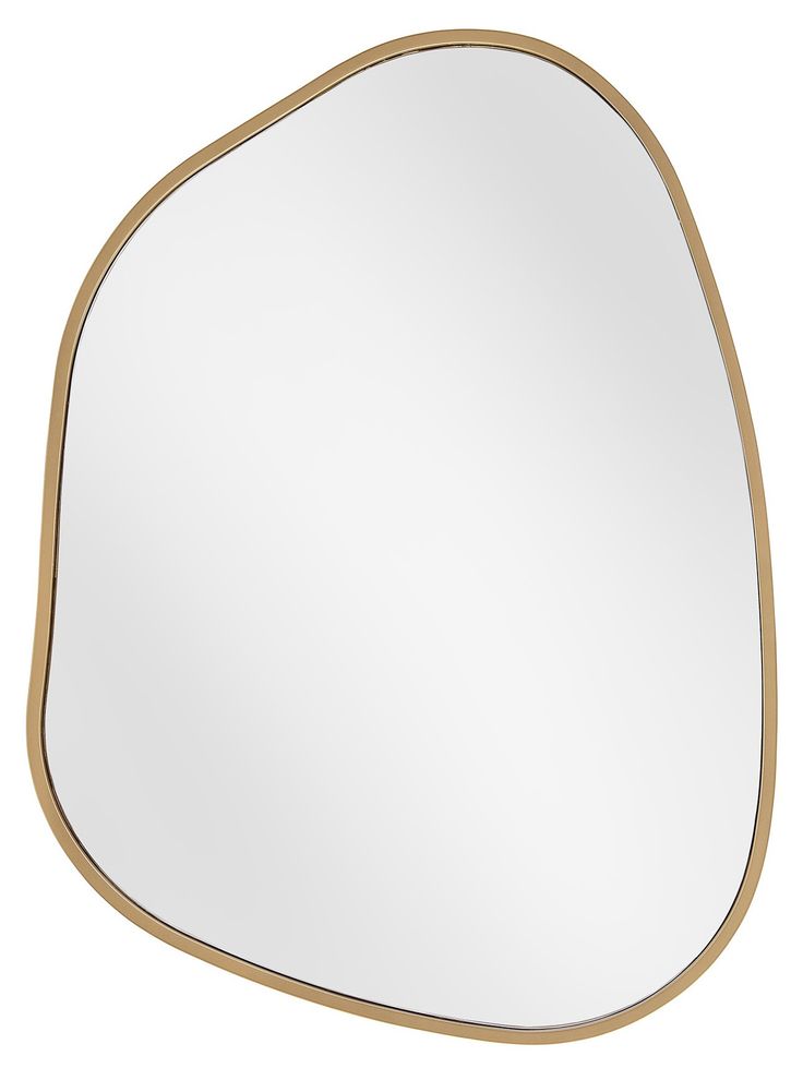 a mirror that is shaped like an object with gold trimmings on the edges