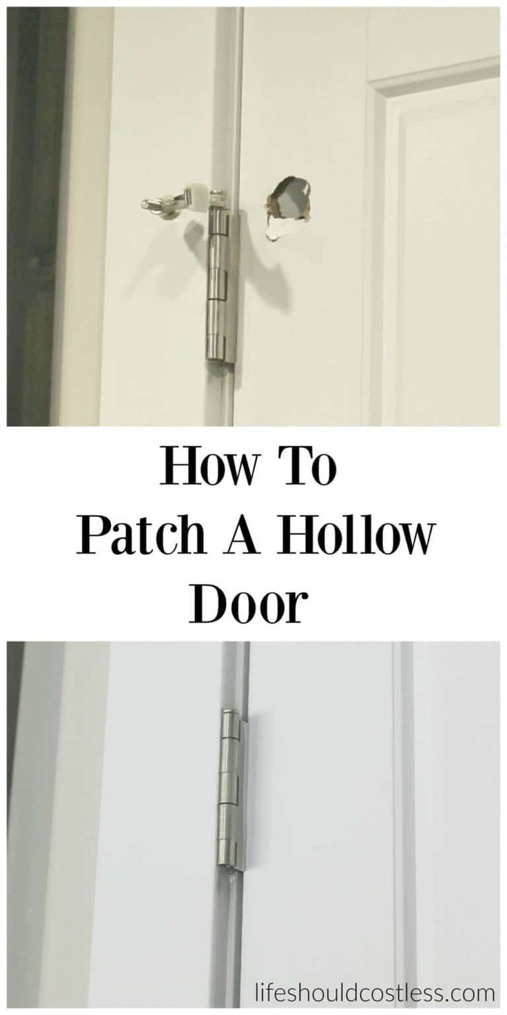 an open door with the words how to patch a hollow door on it's side