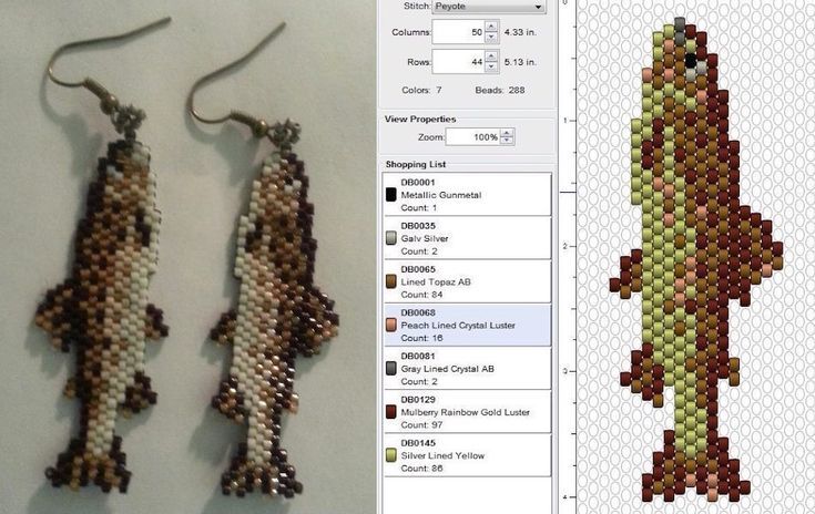 a pair of earrings is shown next to an image of the same bead pattern