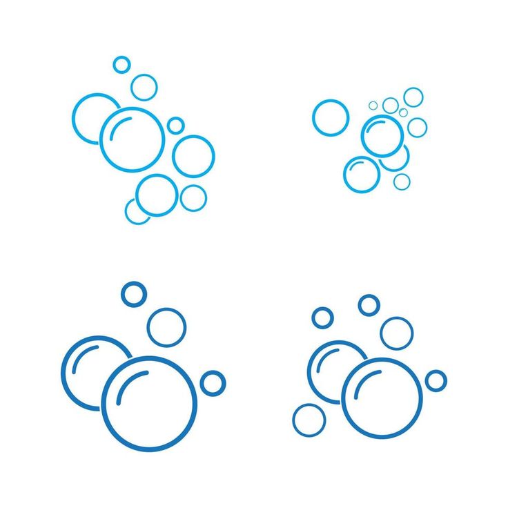 four different bubbles in blue and white on a white background