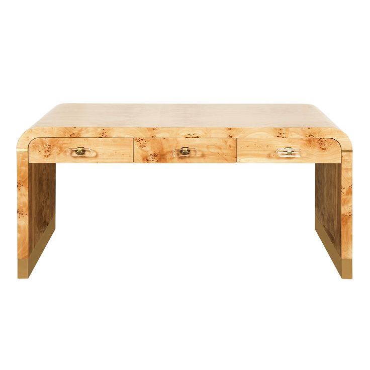 a wooden table with two drawers on one side and an open drawer on the other