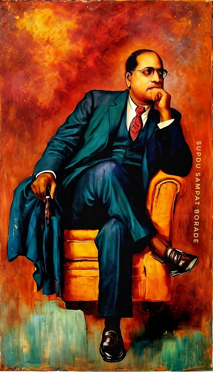 a painting of a man in a suit and tie sitting on a chair with his hand to his chin