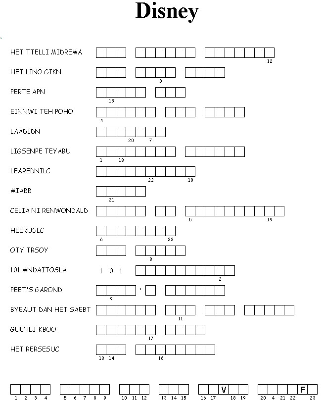 the disney character crossword is shown in black and white