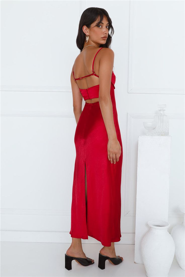 Length from shoulder to hem of size S: 132cm. Chest 40cm, Waist 32cm, size S. Maxi dress. Semi-lined. Model is a standard XS and is wearing size XS. True to size. Non-stretch. Satin. Open-back. Zipper. Cold hand wash only. Polyester. Be ready to set trends in the Feels Like Luxe Maxi Dress. Featuring a silky silhouette and a gorgeous open-back design. Style with heels and curls to impress. Homecoming Romper, In The Feels, Prom Shopping, The Feels, Halter Maxi Dresses, Dresses Backless, Maxi Dress Blue, Shop Maxi Dresses, New Arrival Dress