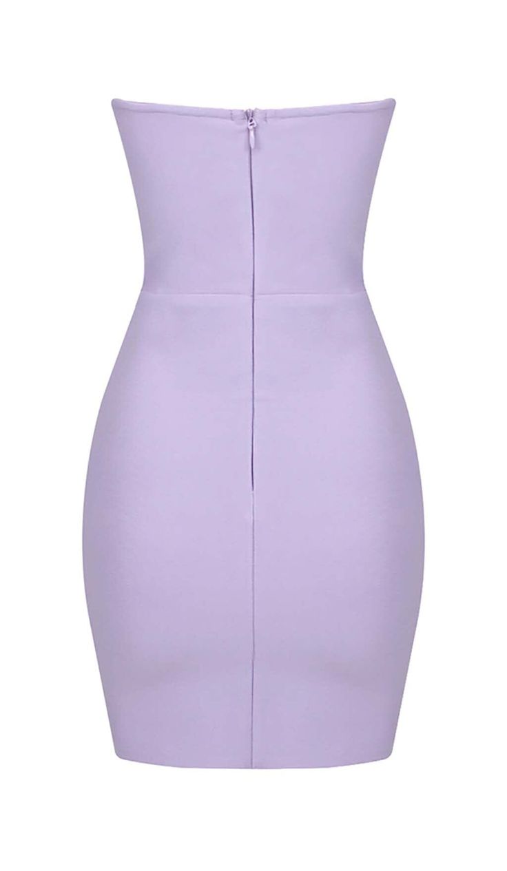 Look hot in lilac! This Bandeau Bandage Mini Dress is a show-stopper, featuring a sleek bodycon fit, strapless silhouette, and bold waistband. Get ready to turn heads! Gentle Dry Clean Only Colour may vary due to lighting on images. The product images (without model) are closest to the true colour of the product.Item runs true to size chart and is cut to suit our size chart. Please refer to our size chart for the best fit. Do not size up or down. Strapless Fitted Purple Bodycon Dress, Purple Fitted Bodycon Dress With Spaghetti Straps, Purple Strapless Evening Bodycon Dress, Evening Purple Strapless Bodycon Dress, Evening Strapless Purple Bodycon Dress, Strapless Purple Bodycon Evening Dress, Purple Strapless Stretch Bodycon Dress, Chic Fitted Purple Strapless Dress, Fitted Strapless Lavender Dress