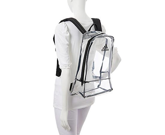 adidas Clear Men's/Women's BackPack When necessity gives way to stylish options, try out the adidas Clear BackPack. Featuring a large main compartment for storage, this see-through Bag is PVC-free and sports the 3-Stripes logo. Carry options vary with a top handle and Padded shoulder straps. Synthetic material  Padded shoulder straps Large interior Carry handle PVC-free Sporty Adidas Backpack For Outdoor Activities, Sporty Breathable Backpack, Casual Adidas Sports Backpack, Adidas Casual Backpack For Gym, Adidas Backpack With Logo For Streetwear, Adidas Casual Sports Backpack, Adidas Sporty Backpack For Streetwear, Sporty Adidas Logo Backpack For Streetwear, Adidas Casual Gym Backpack