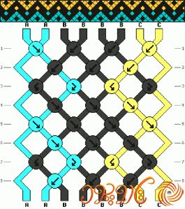 the pattern is shown in blue, yellow and black with numbers on each side of it