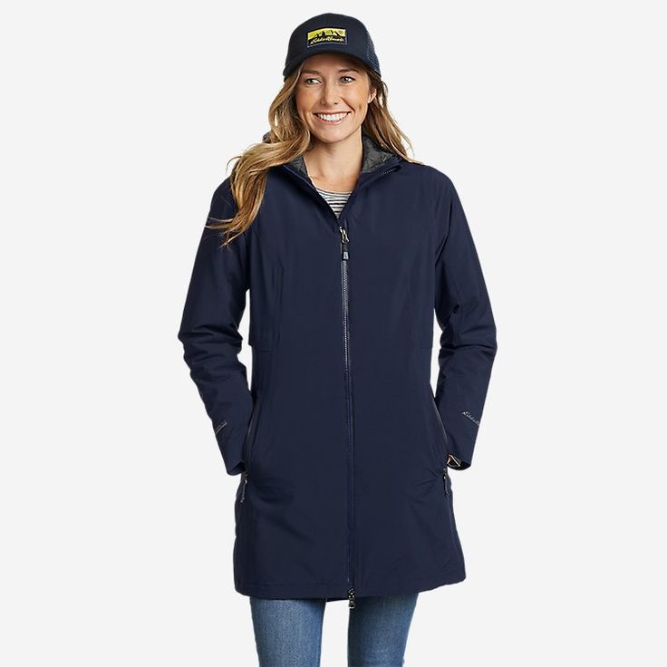 Women's Cloud Cap Stretch Insulated Trench Coat | Eddie Bauer Winter Workwear Nylon Raincoat, Windproof Outerwear For Travel, Windproof Travel Outerwear, Solid Color Windproof Outerwear For Travel, Waterproof Long Sleeve Outerwear For Travel, Weatherproof Long Coat For Outdoor, Long Weatherproof Outdoor Coat, Weatherproof Long Outdoor Coat, Functional Winter Raincoat For Work