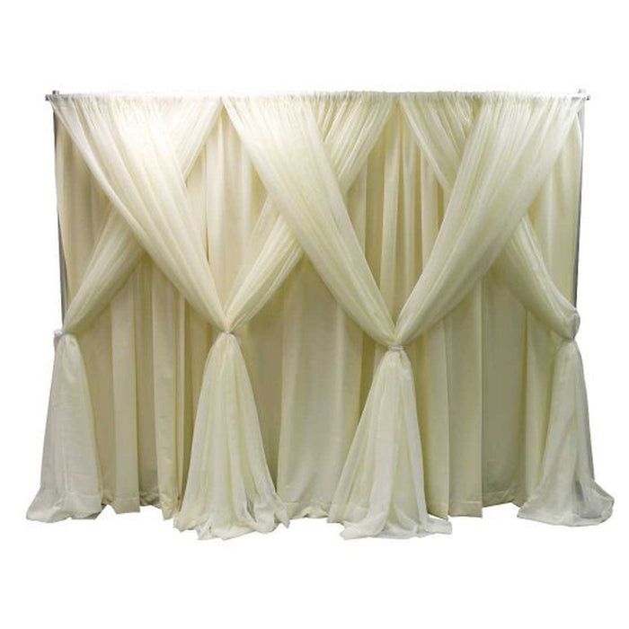 the back side of a white backdrop with drapes