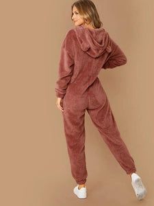 Zip Front Drop Shoulder Ear Hooded Teddy Jumpsuit – Veooy Cozy Long Sleeve Jumpsuits And Rompers For Fall, Casual Hooded Onesie, Casual Winter Loungewear Jumpsuits And Rompers, Winter Loungewear Long Sleeve Jumpsuits And Rompers, Casual Long Sleeve Onesie For Lounging, Casual Hooded Jumpsuits For Fall, Hooded Onesie For Fall Loungewear, Casual Hooded Onesie For Loungewear, Casual Hooded Jumpsuits And Rompers For Winter