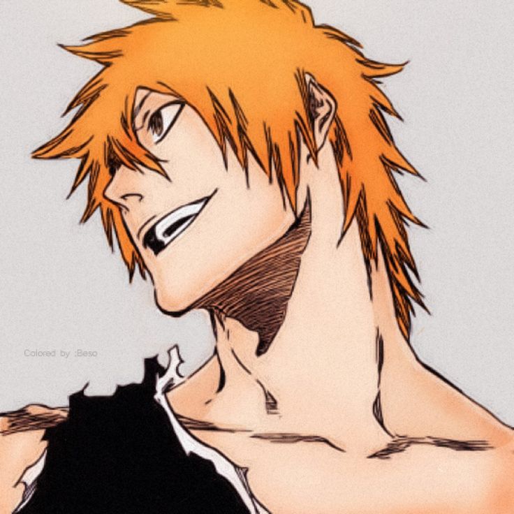 an anime character with orange hair and no shirt