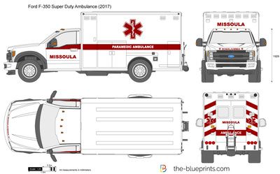 an ambulance is shown in three different views, including the front and back side view