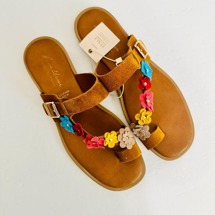 Avellini Leather 3d Floral Sandals Made In Italy Product Details: Genuine Leather Size: 8 (Us) / 39 (Eu) Floral Sandals, Blue Brown, Women's Shoes Sandals, Shoes Sandals, Genuine Leather, Italy, Sandals, Women Shoes, Floral