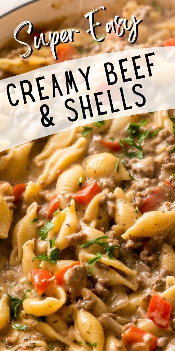 this creamy beef and shells recipe is super easy to make