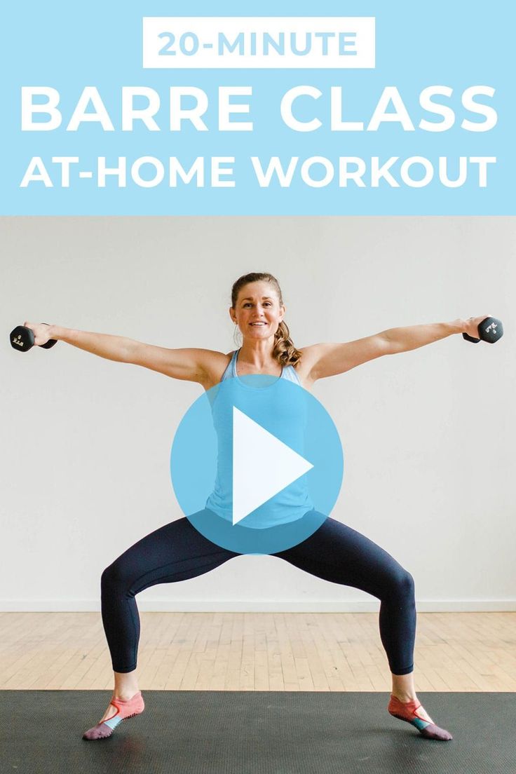 a woman doing an exercise with dumbbells in front of her and the words 20 - minute at - home barrel class