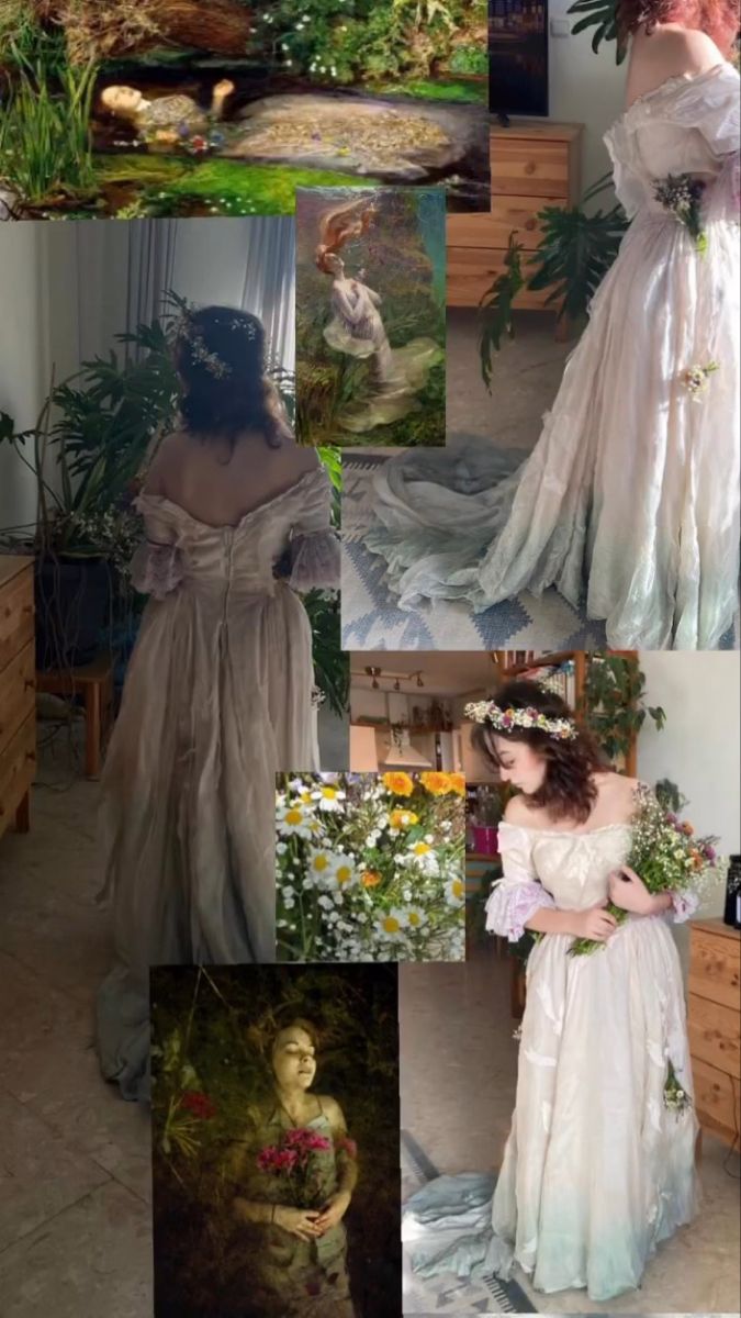 a collage of photos with women dressed in wedding gowns and flowers on them