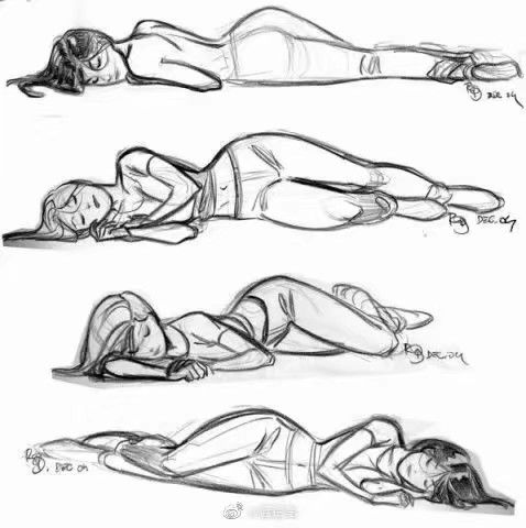 three different poses of a woman laying on the ground