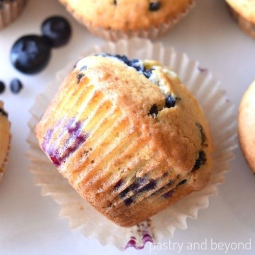 some blueberry muffins are sitting on a plate