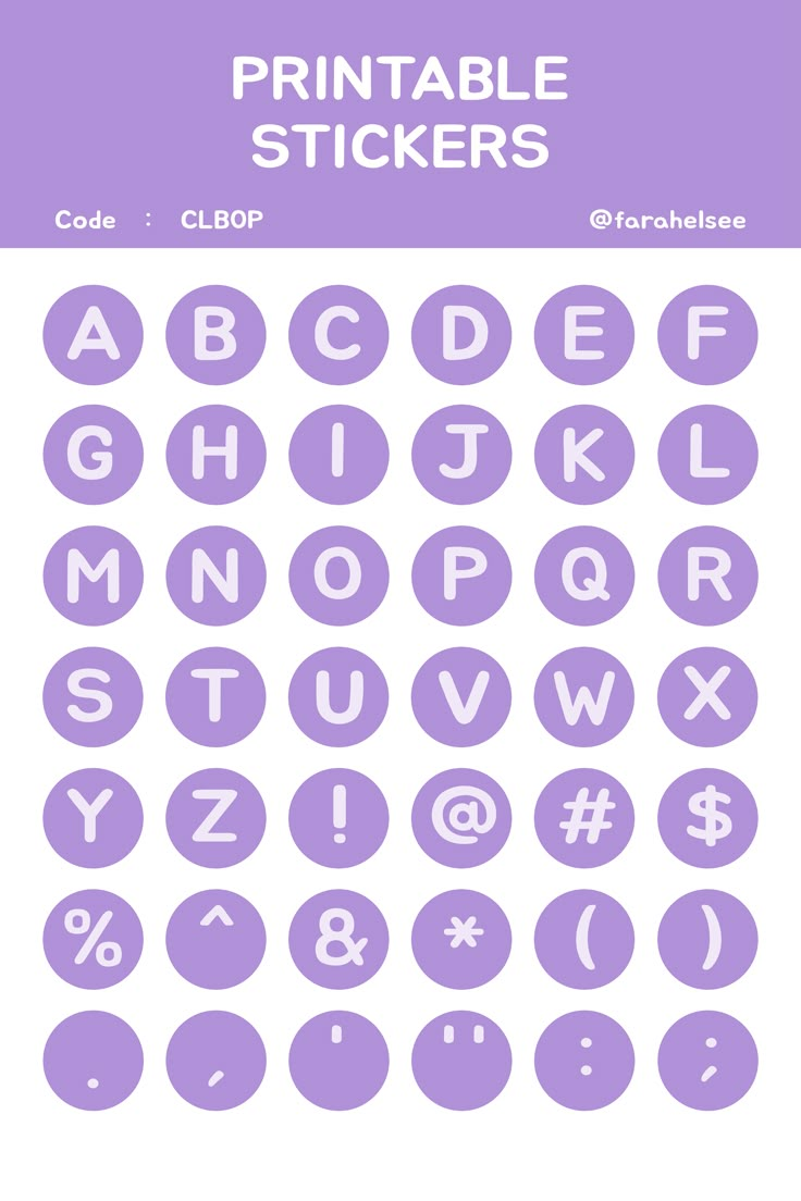 the printable alphabet stickers are shown in purple