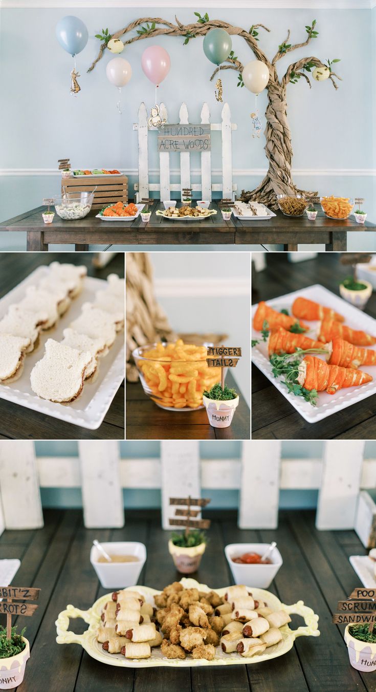 a table filled with food and desserts on top of it