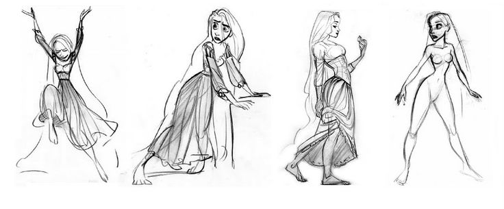 three different sketches of women in dresses