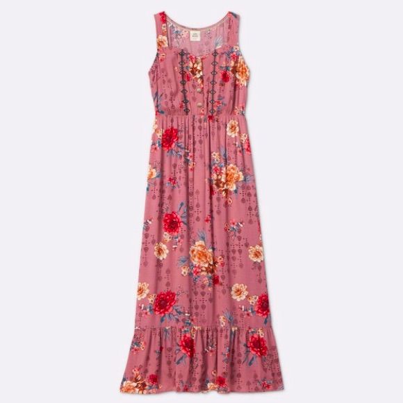 Sleeveless Maxi Dress With A Ruffle Bottom. It’s A Lightweight Fabric And It’s Super Comfy. Would Look Perfect With Wedges Or Sandals. Never Worn Didn’t Realize It Was An Xs. Flower Maxi Dress, Boho Floral Maxi Dress, Rose Maxi Dress, Tiered Ruffle Dress, Tie Dye Maxi Dresses, Flowy Maxi Dress, Maxi Dress Navy, Knox Rose, Rose Dress