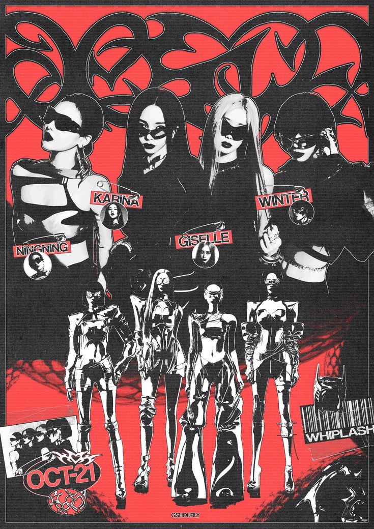 an advertisement for the band's concert with women in black and red on it