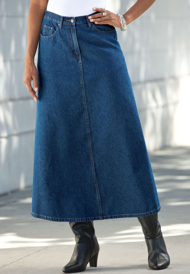 Denim is an everyday favorite and this skirt, in a figure-loving A-line fit, is a must. Pair it with everything from tops to tunics to sweaters and beyond. Long Denim Skirt Outfit, Picnic Skirt, Denim Skirt Outfit, Button Down Denim Skirt, Denim Shorts Outfit, Skirt Plus Size, Long Denim Skirt, Midi Denim, Perfect Denim