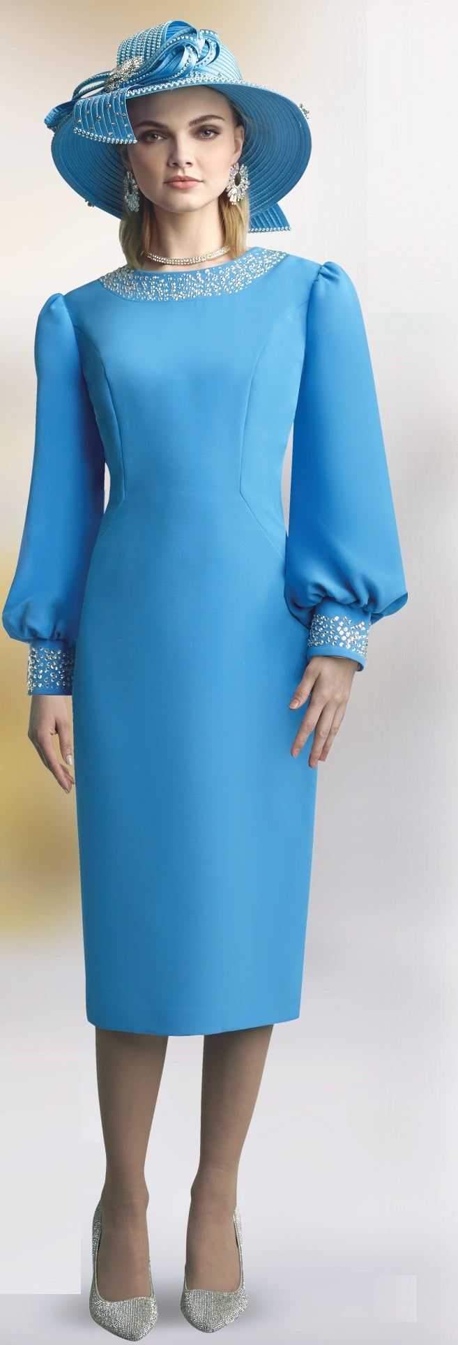 Lily & Taylor 4898 1 piece French Crepe Dress Colors: Black, Lavender, Pink, Turquoise, White Sizes: 4, 6, 8, 10, 12, 14, 16, 18, 20, 22, 24 Matching Hat Available H464 Turquoise H214 Black Long Sleeve Turquoise Dresses For Wedding, Elegant Turquoise Long Sleeve Dress, Elegant Long Sleeve Turquoise Dress, Elegant Turquoise Knee-length Dress, Elegant Knee-length Turquoise Dress, Turquoise Knee-length Party Dress, Elegant Turquoise Cocktail Dress, Elegant Turquoise Dress With Fitted Bodice, Chic Turquoise Fitted Dress