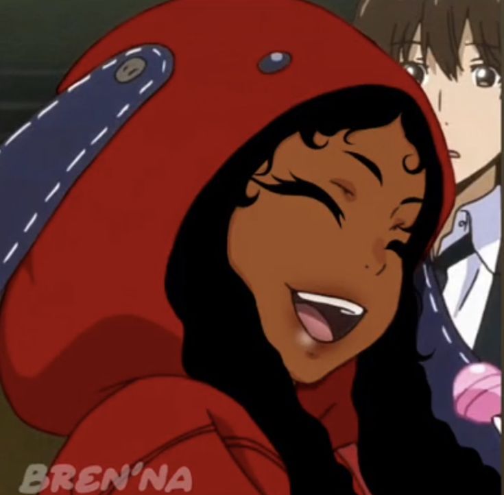 an animated image of two people wearing red hoodies and one has her mouth open