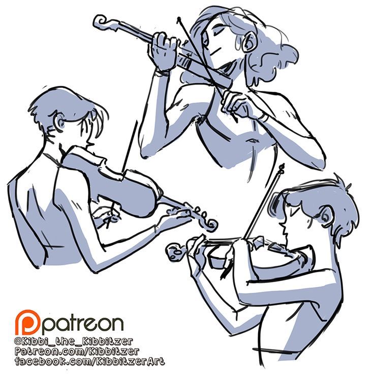 an image of a woman playing the flute with two men standing around her and another man looking on