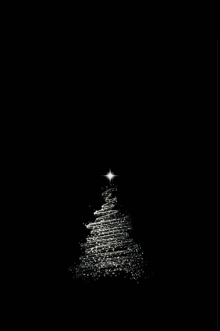 a black and white photo of a lit up christmas tree in the dark with stars on top