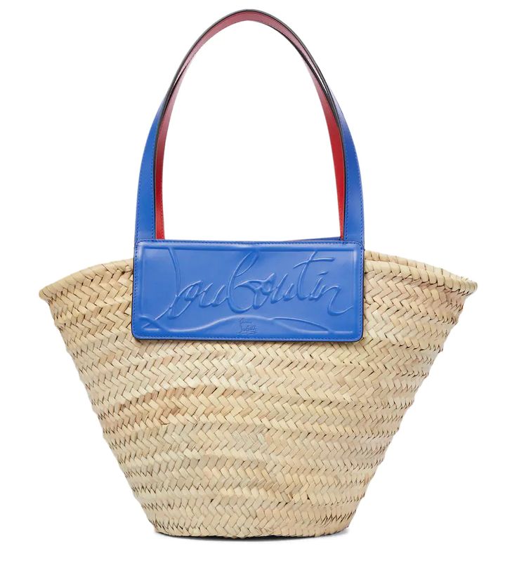 Christian Louboutin - Exclusive to Mytheresa – Loubishore woven tote | Mytheresa Designer Straw Basket Bag With Braided Handles, Designer Straw Bag With Intrecciato Weave For Vacation, Designer Blue Bags With Braided Handles, Blue Woven Leather Bag, Designer Beach Straw Bag With Handles, Designer Beach Straw Bag, Designer Straw Bag For The Beach, Designer Double Handle Straw Beach Bag, Chic Blue Woven Straw Bag