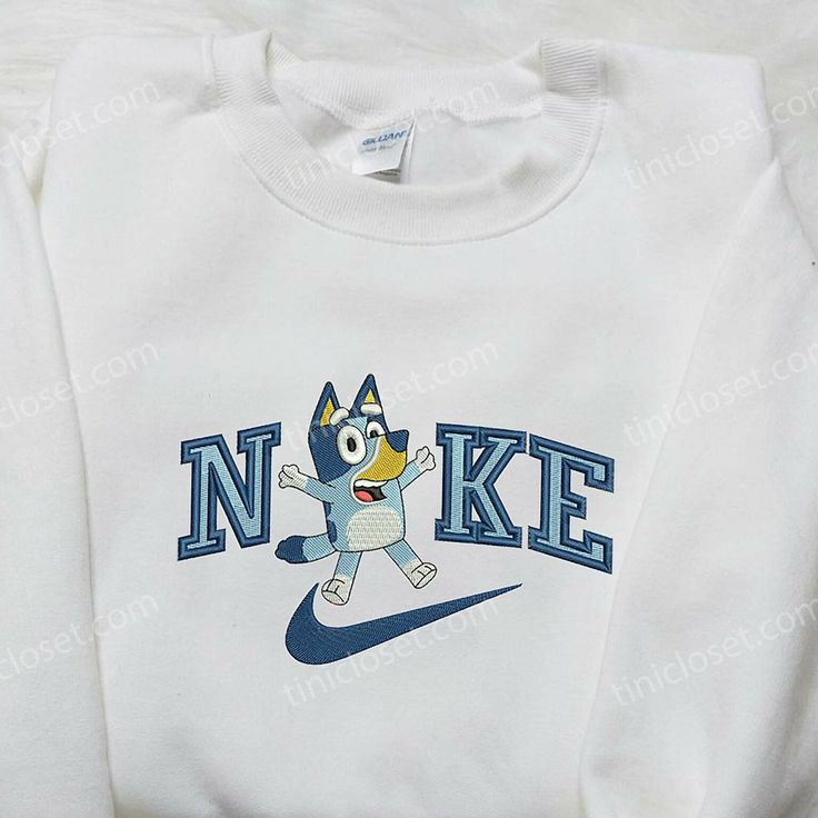 Hey Bluey x Nike Embroidered Shirt, Custom Nike Embroidered Shirt, The Bluey Embroidered Shirt Bluey Nike Sweatshirt, Cute Sweats, Embroidered Apparel, Cute Nike Outfits, Embroidered Shirts, Whimsical Wonderland, Custom Nike, Cute Shirt Designs, Cute Preppy Outfits