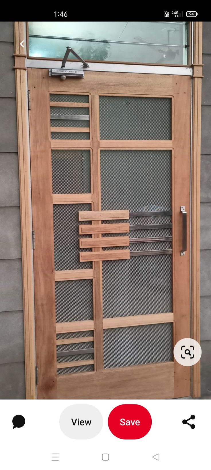 an image of a screen door that is on the front of a house and has been taken apart