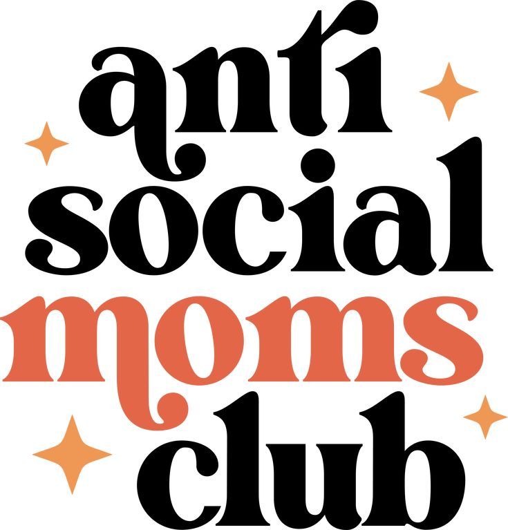 the words amr social moms club written in black and orange