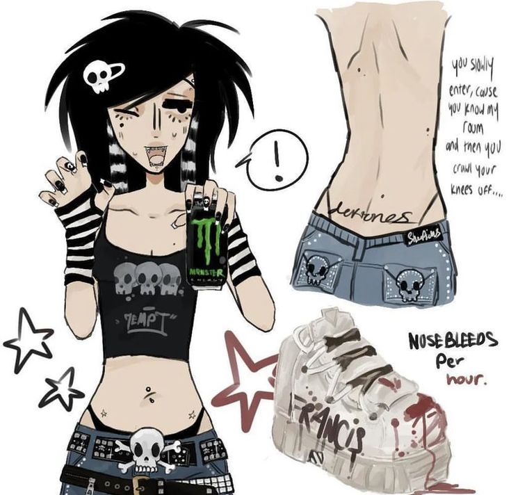 a drawing of a girl holding a beer next to a pair of shoes with skulls on them