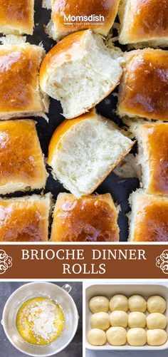 bread rolls with butter and sauces on them are shown in different stages of being made