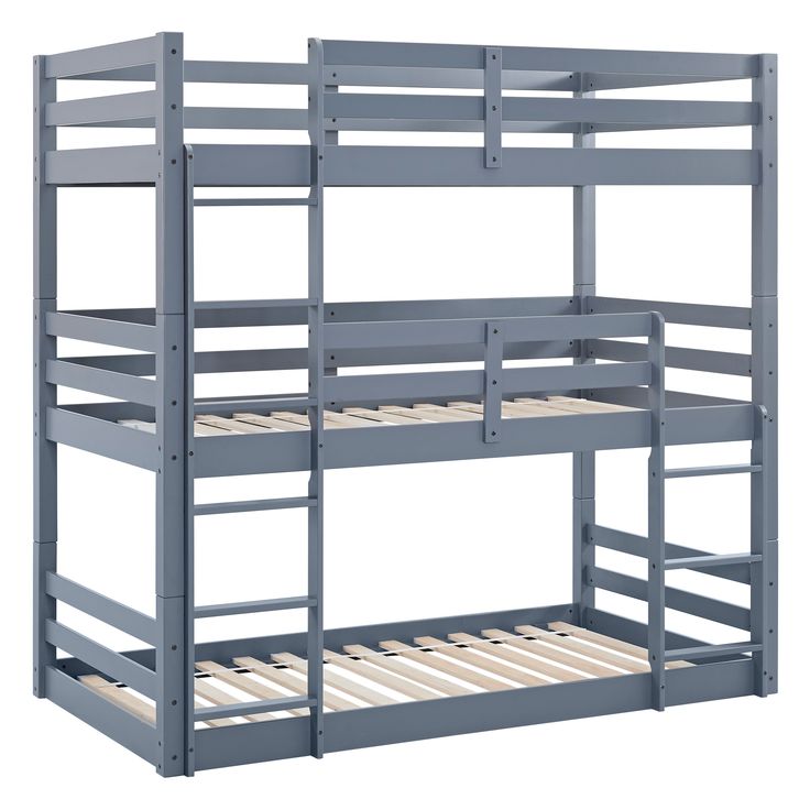 the bunk bed is made from wood and has two sets of ladders on each side