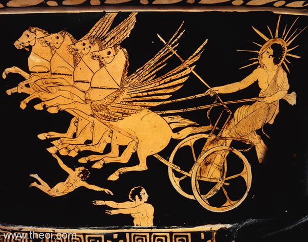 an ancient greek vase depicting chariots being ridden by horses