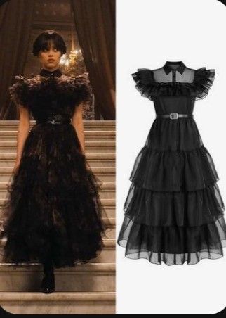 Wednesday Addams Outfit, Funky Boots, Black Ruffled Dress, Wednesday Costume, Wednesday Addams Dress, Addams Dress, Wednesday Addams Costume, Wednesday Dress, All Black Fashion