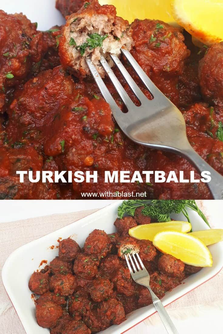 two pictures of meatballs and lemon wedges on a plate with the words turkish meatballs