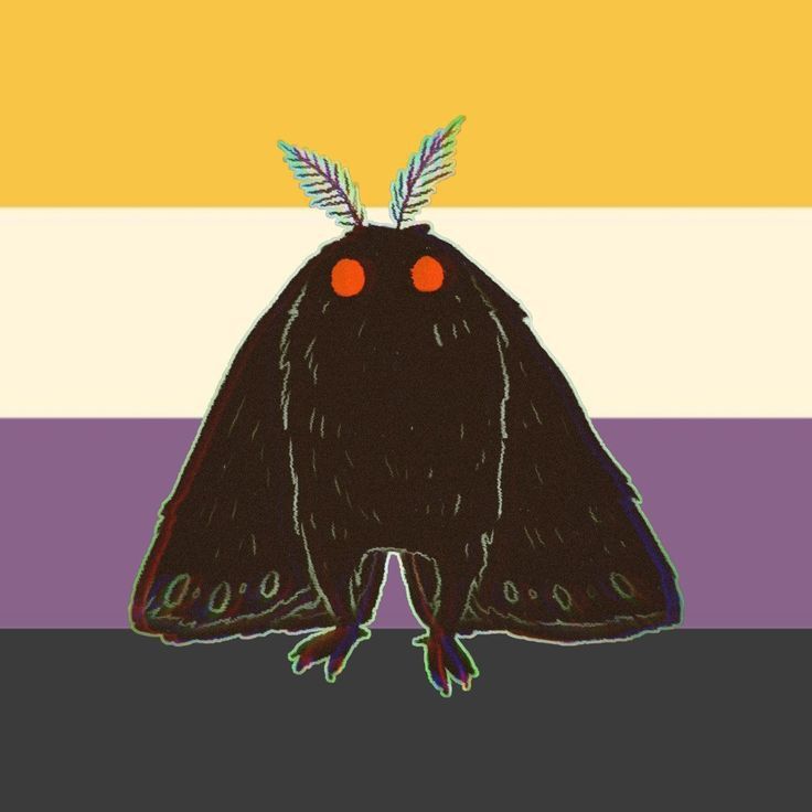 a drawing of a black moth with red eyes