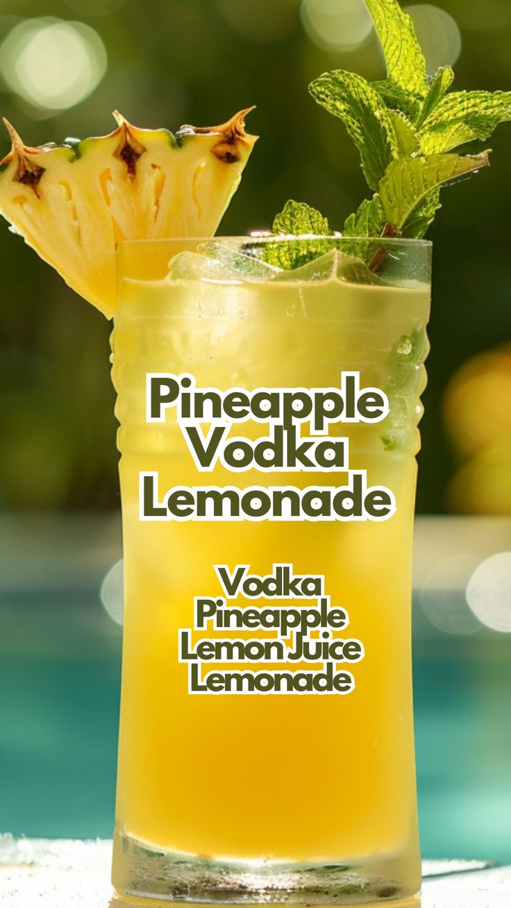 Pineapple Vodka Lemonade Pineapple Vodka Lemonade, Lemonade With Alcohol Recipes, Cocktail Recipes With Lemonade, Best Sweet Alcoholic Drinks, Fresh Pineapple Drinks Alcohol, Good Summer Drinks Non Alcoholic, Alcoholic Drinks With Lemonade, Mixed Drinks With Pineapple Juice, Lemonade Mixed Drinks Alcohol